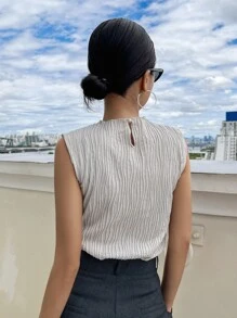 DAZY Áo hai dây Xù nhỏ màu trơn Giải trí - Màu Xám nhạt - Xem 2