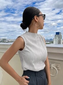 DAZY Áo hai dây Xù nhỏ màu trơn Giải trí - Màu Xám nhạt - Xem 7