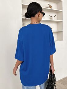 DAZY Slogan Patched Drop Shoulder Tee KEEP CALM Oversized T-Shirt - Royal Blue - View 2