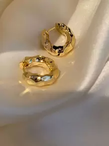 幾何設計圓耳環 - 金黃色 - 查看 1