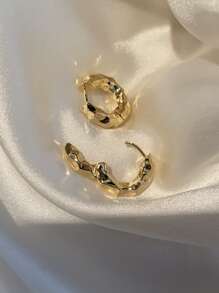 幾何設計圓耳環 - 金黃色 - 查看 2