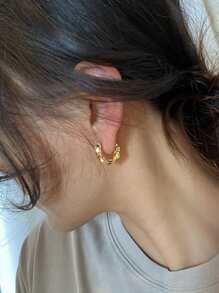 幾何設計圓耳環 - 金黃色 - 查看 3