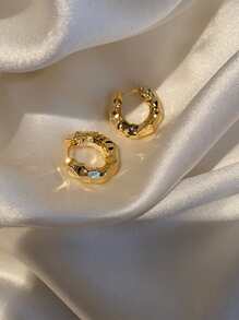 幾何設計圓耳環 - 金黃色 - 查看 5