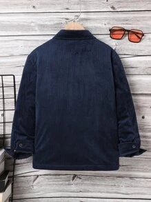 Tween Boy Button Front Corduroy Padded Coat Without Tee - Navy Blue - View 2