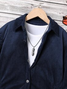 Tween Boy Button Front Corduroy Padded Coat Without Tee - Navy Blue - View 4