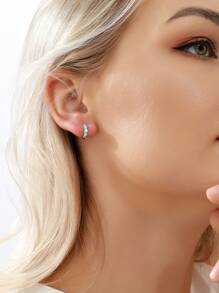 方晶鋯石裝飾圓耳環 - 金黃色 - 查看 2