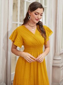 Seusyu Đầm Maxi Xếp Ly Tay Bướm Có Viền Xếp Tầng Cho Nữ - Màu vàng - Xem 4