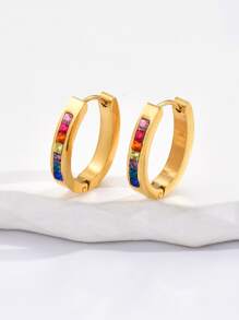 Rhinestone Minimalist Hoop Earrings - Multicolor - View 2