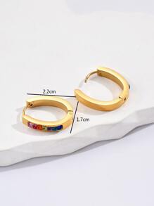 Rhinestone Minimalist Hoop Earrings - Multicolor - View 3