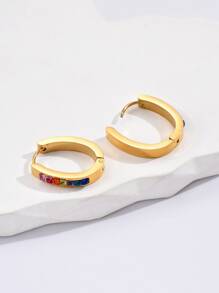 Rhinestone Minimalist Hoop Earrings - Multicolor - View 4