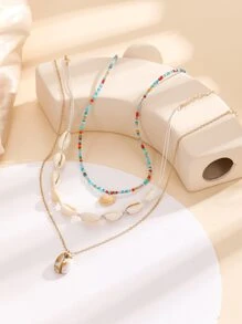 Vòng cổ trang trí vỏ sò & ngọc trai giả 3 chiếc - Nhiều màu - Xem 1