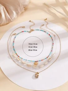 Vòng cổ trang trí vỏ sò & ngọc trai giả 3 chiếc - Nhiều màu - Xem 3