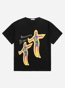 ROMWE Street Life Camiseta con estampado de slogan - Negro - Ver 5