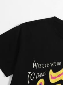 ROMWE Street Life Camiseta con estampado de slogan - Negro - Ver 4