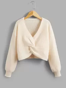 SHEIN Girls Twist Front Drop Shoulder Jumper - Apricot - View 1