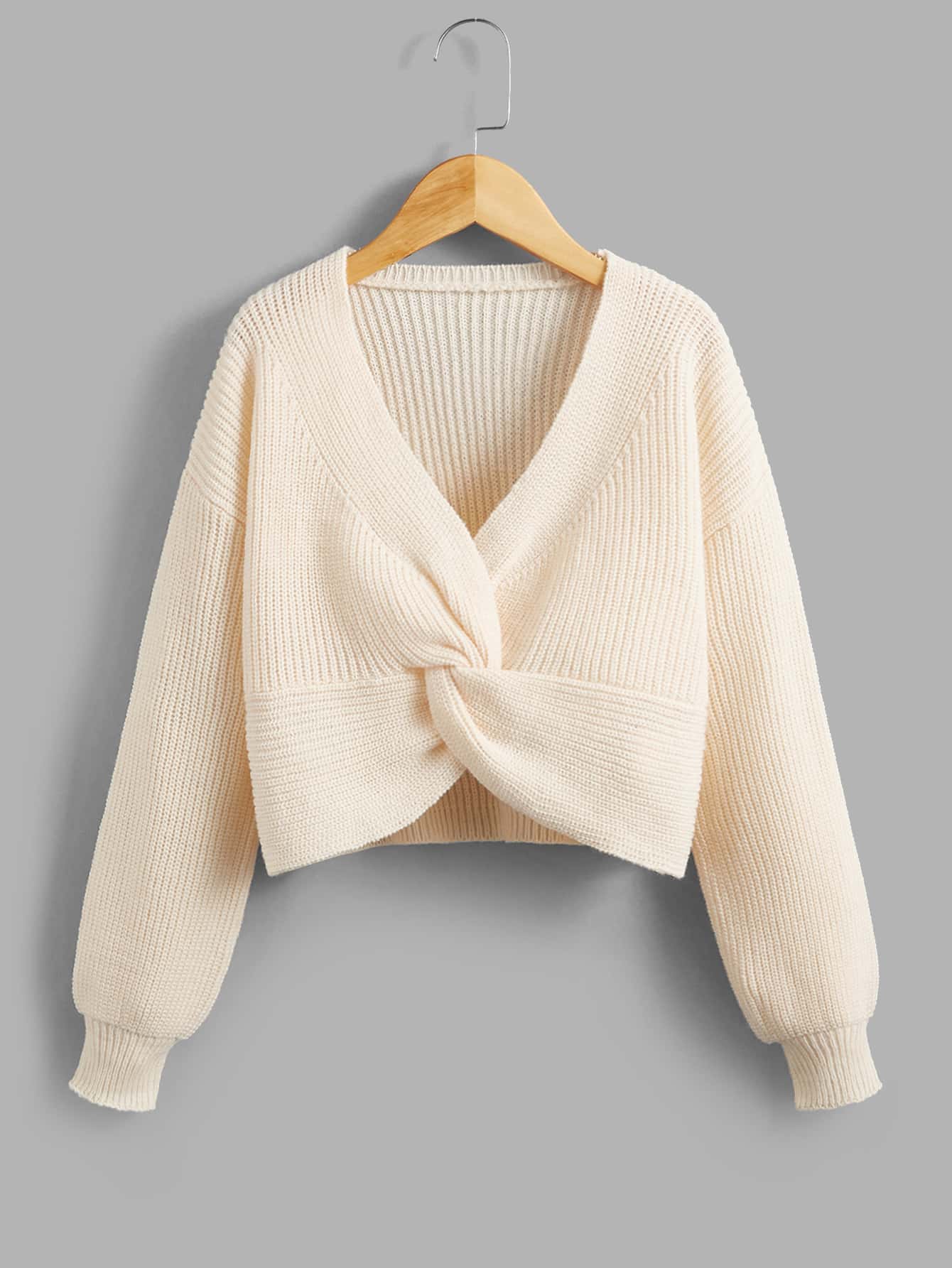 SHEIN Girls Twist Front Drop Shoulder Jumper - Apricot - View 1