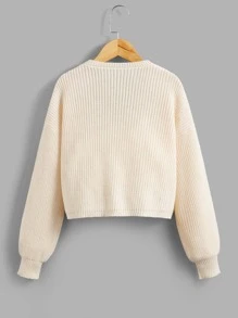 SHEIN Girls Twist Front Drop Shoulder Jumper - Apricot - View 2