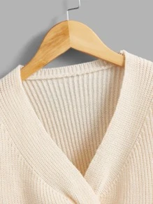 SHEIN Girls Twist Front Drop Shoulder Jumper - Apricot - View 4