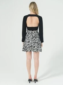 EURMUSE Leopard Print High Waisted Skirt - Black and White - View 2