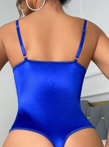 Eyelash Lace Underwire Teddy Bodysuit - Royal Blue - View 2