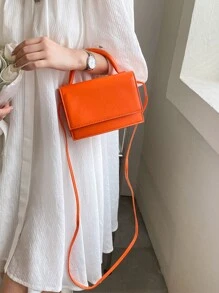 極簡風格翻蓋方包 - 橘色 - 查看 6