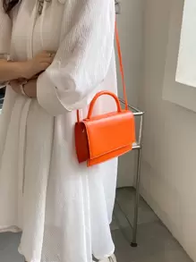 極簡風格翻蓋方包 - 橘色 - 查看 5