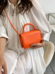 極簡風格翻蓋方包 - 橘色 - 查看 2