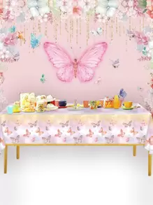 3件套粉紫色蝴蝶桌布，蝴蝶主题生日派对装饰桌布，蝴蝶主题派对桌布，婚礼装饰桌旗，婴儿派对装饰，性别揭晓派对装饰，新娘送礼会装饰，户外派对一次性桌布，女孩生日桌旗，婴儿派对装饰，房间装饰，家居装饰，厨房餐桌装饰，蝴蝶装饰，派对礼品 - 彩色 - 查看 4