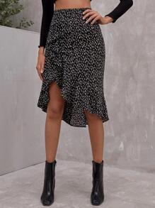 SHEIN Unity Ruffle Asymmetrical Wrap Skirt - Black - View 1