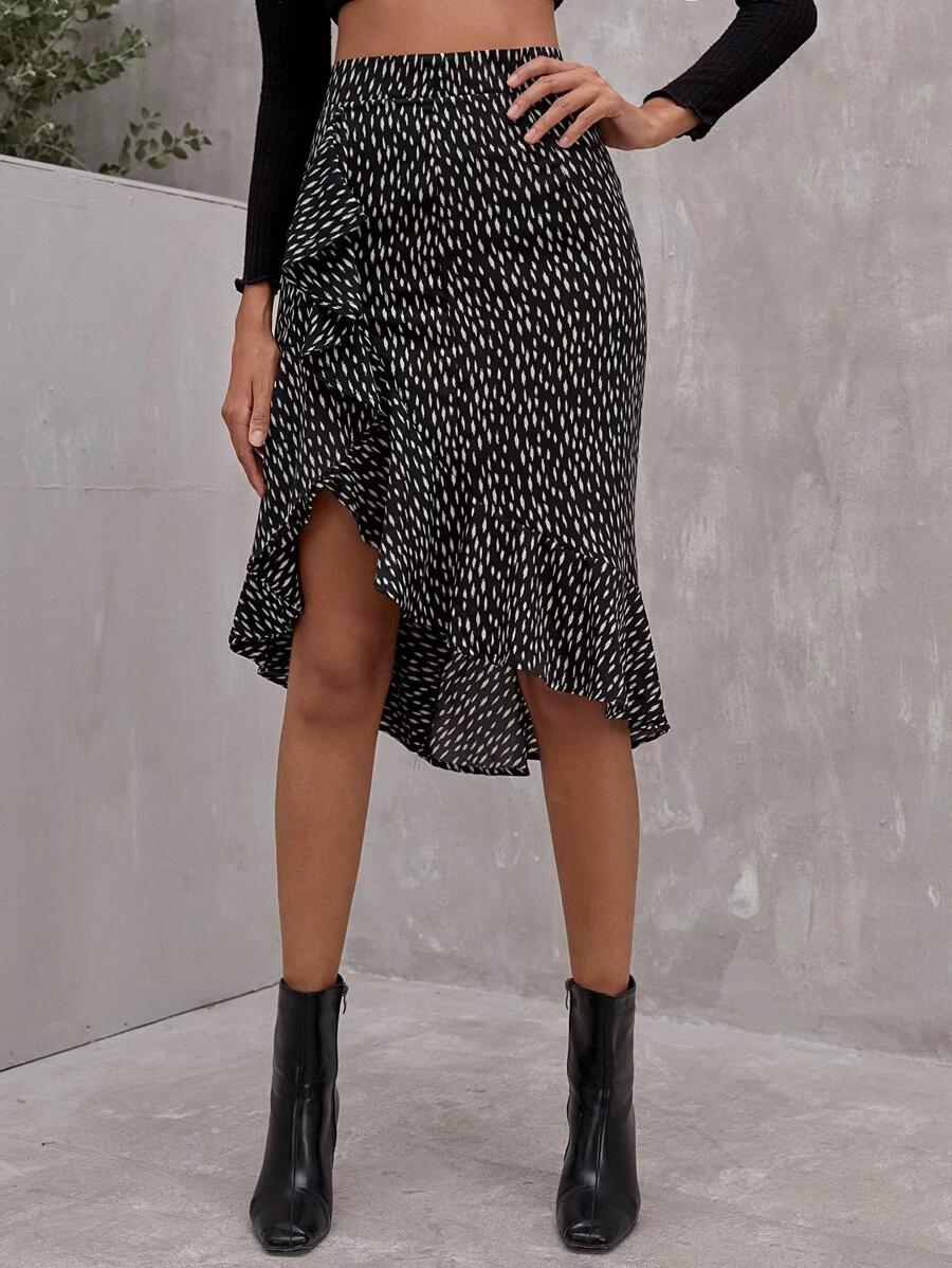 SHEIN Unity Ruffle Asymmetrical Wrap Skirt - Black - View 1