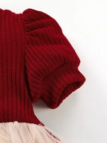 SHEIN Glamorique Kids Young Girl Butterfly & Floral Embroidered Mesh Hem Dress - Multicolor - View 4