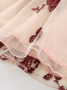 SHEIN Glamorique Kids Young Girl Butterfly & Floral Embroidered Mesh Hem Dress - Multicolor - View 5