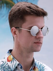 1 Pair Unisex Retro Classic Metal Round Frame Fashion Eyeglasses, Vintage Design For Photography, Guitar Playing, Rock, Street, Beach, Daily Commute, Travel, Made Of Polycarbonate Shatterproof Gradient Lenses For Summer Beach Vacation,Outdoor,Travel - Ombre - View 2