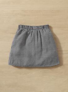 SHEIN 女孩千鳥格前紐扣半身裙 - 黑與白 - 查看 2