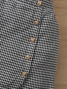 SHEIN 女孩千鳥格前紐扣半身裙 - 黑與白 - 查看 3