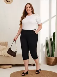 EMERY ROSE Plus High Waist Split Hem Skinny Trousers - Black - View 3