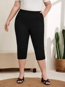 EMERY ROSE Plus High Waist Split Hem Skinny Trousers - Black - View 5