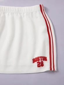 SHEIN EZwear 字母圖案織帶拼接掛脖上衣和包臀半身裙 - 白色 - 查看 4