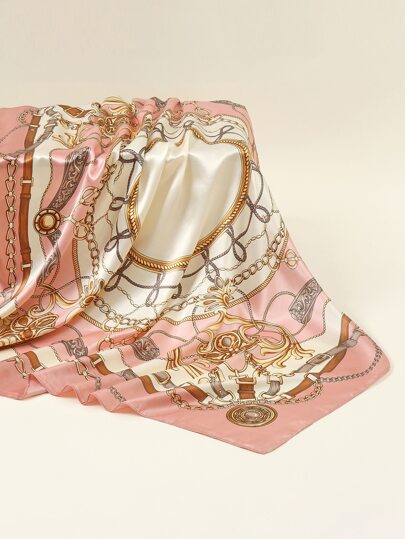 1pc Women's Fashion Chain & Rope Print 90s Square Scarf,Bandana For Spring And Autumn Decoration Bandana,Hair Band,Head Band Ideal For Dressing Up Your Look