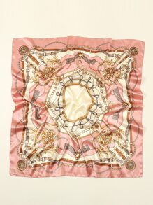 DAZY 1入女士時尚鏈條和繩印花90年代方形圍巾，春秋裝飾圍巾，頭巾，頭帶，理想裝扮你的造型 - 粉色 - 查看 4