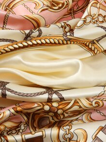 DAZY 1入女士時尚鏈條和繩印花90年代方形圍巾，春秋裝飾圍巾，頭巾，頭帶，理想裝扮你的造型 - 粉色 - 查看 6