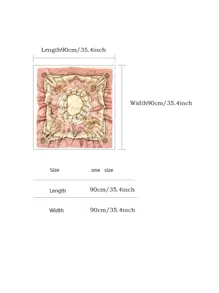 DAZY 1入女士時尚鏈條和繩印花90年代方形圍巾，春秋裝飾圍巾，頭巾，頭帶，理想裝扮你的造型 - 粉色 - 查看 7