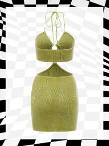 SHEIN ICON Dopamine Dressing Cut Out O-ring Detail Halter Neck Backless Bodycon Dress - Lime Green - View 2