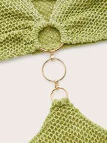 SHEIN ICON Dopamine Dressing Cut Out O-ring Detail Halter Neck Backless Bodycon Dress - Lime Green - View 3