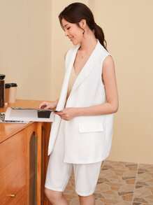 SHEIN Privé Áo vest màu trơn Thanh lịch - trắng - Xem 1