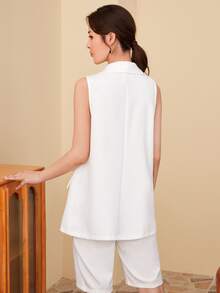 SHEIN Privé Áo vest màu trơn Thanh lịch - trắng - Xem 2