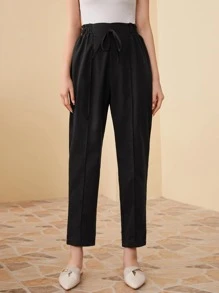 Mulvari Tie Waist Seam Front Pants - Black - View 1