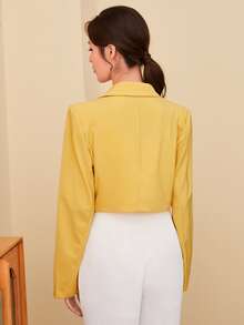 SHEIN 翻蓋細節開門襟短版西裝 - 芥末黃 - 查看 2