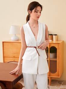 SHEIN Privé Áo vest màu trơn Thanh lịch - trắng - Xem 4