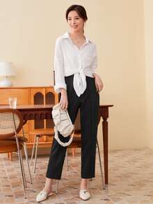 Mulvari Tie Waist Seam Front Pants - Black - View 3